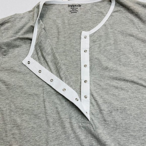 Singing on a Star Women's One Size Fits Most Grey Short Sleeve Henry Neck Sleep - Picture 6 of 8